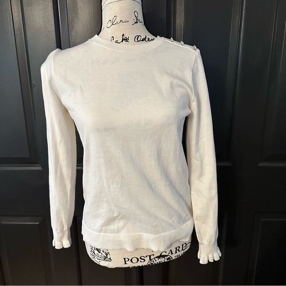 J.CREW RHINESTONE ruffle sweater with shoulder button ivory S(a2 - Picture 1 of 14